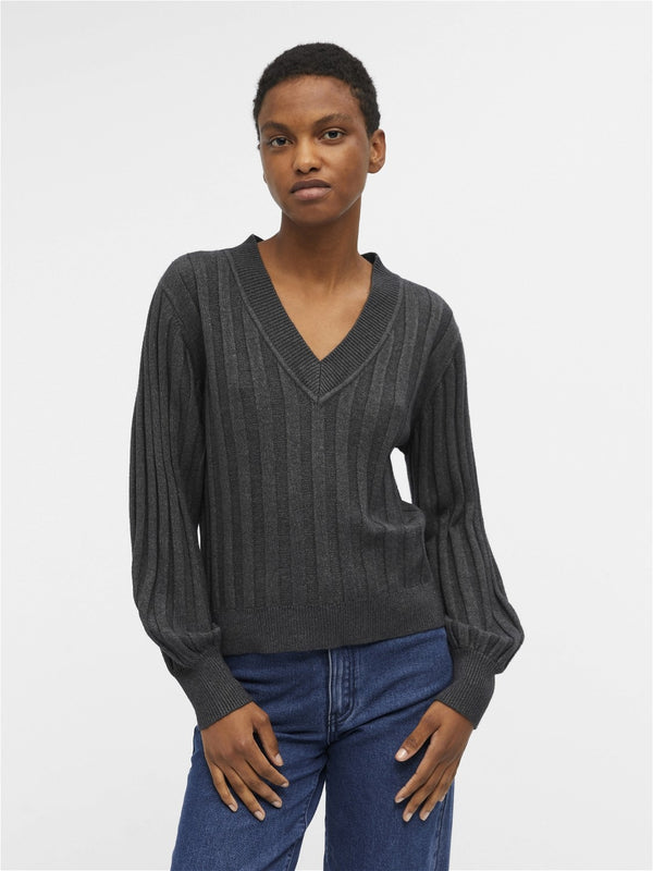 Object V-neck Neule Tummanharmaa - Canny