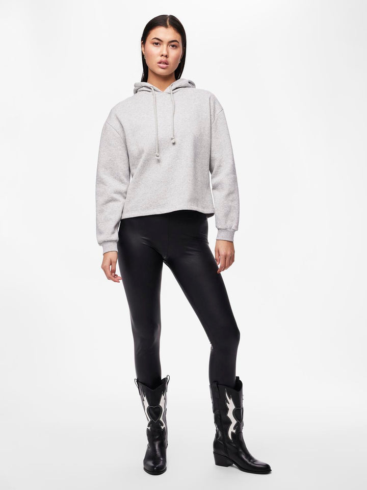 Pieces Korkeavyötäröiset Fleece Tekonahka Leggingsit Musta - Canny