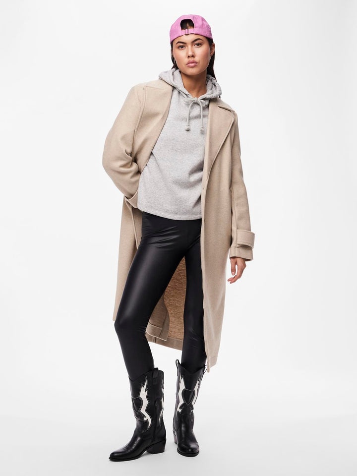 Pieces Korkeavyötäröiset Fleece Tekonahka Leggingsit Musta - Canny