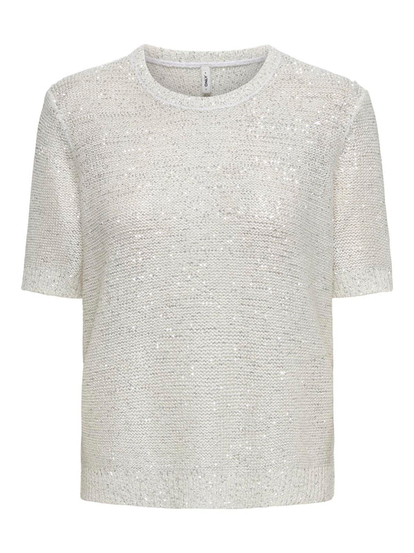 Only Paljetti T-paitaneule Valkoinen