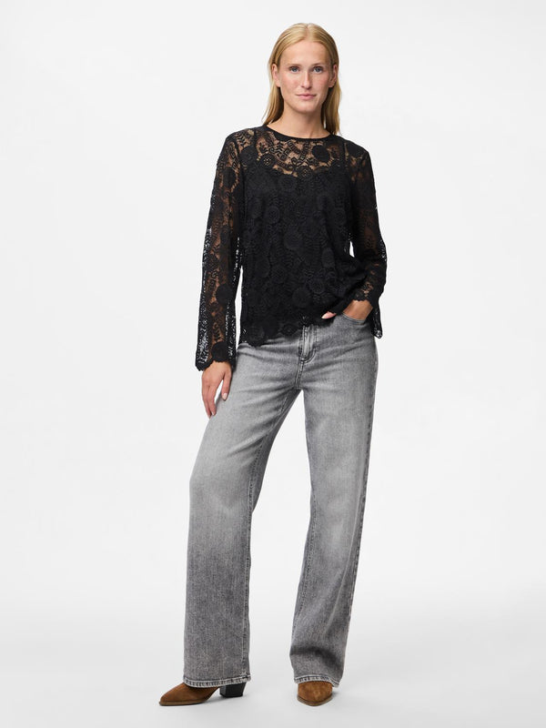 Pieces Pitkähihainen Pitsipusero Musta