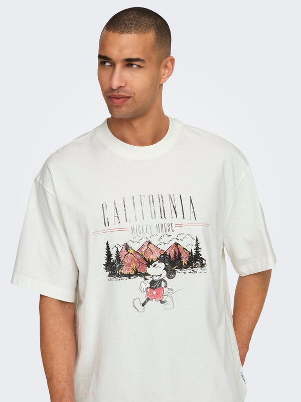 Only & Sons Mickey Mouse Cali Printti T-paita Valkoinen