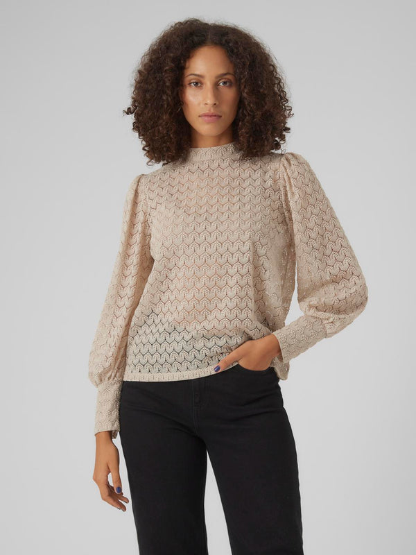 Vero Moda Pitkähihainen Pitsi Paita Beige