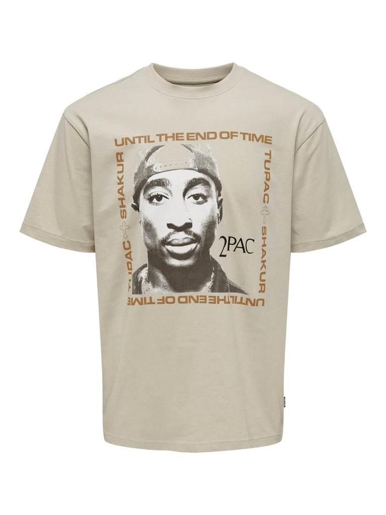 Only & Sons Tupac Printti T-paita Beige - Canny